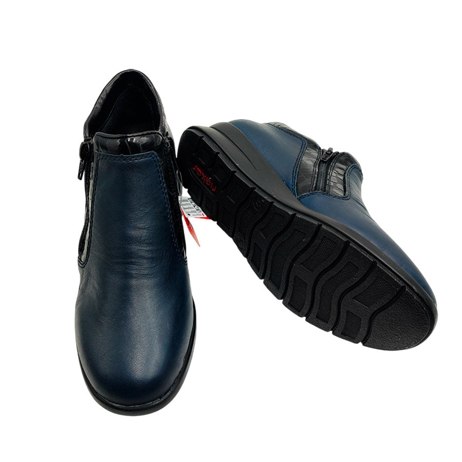 Botin azul marino de piel con cremalleras Rieker