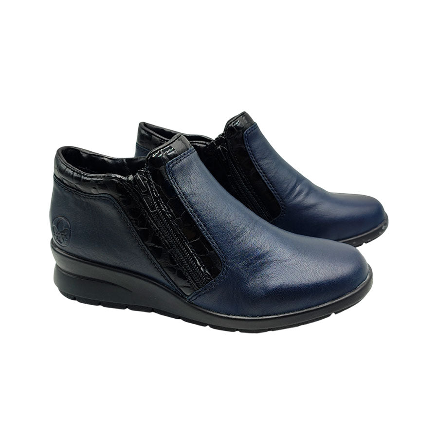 Botin azul marino de piel con cremalleras Rieker