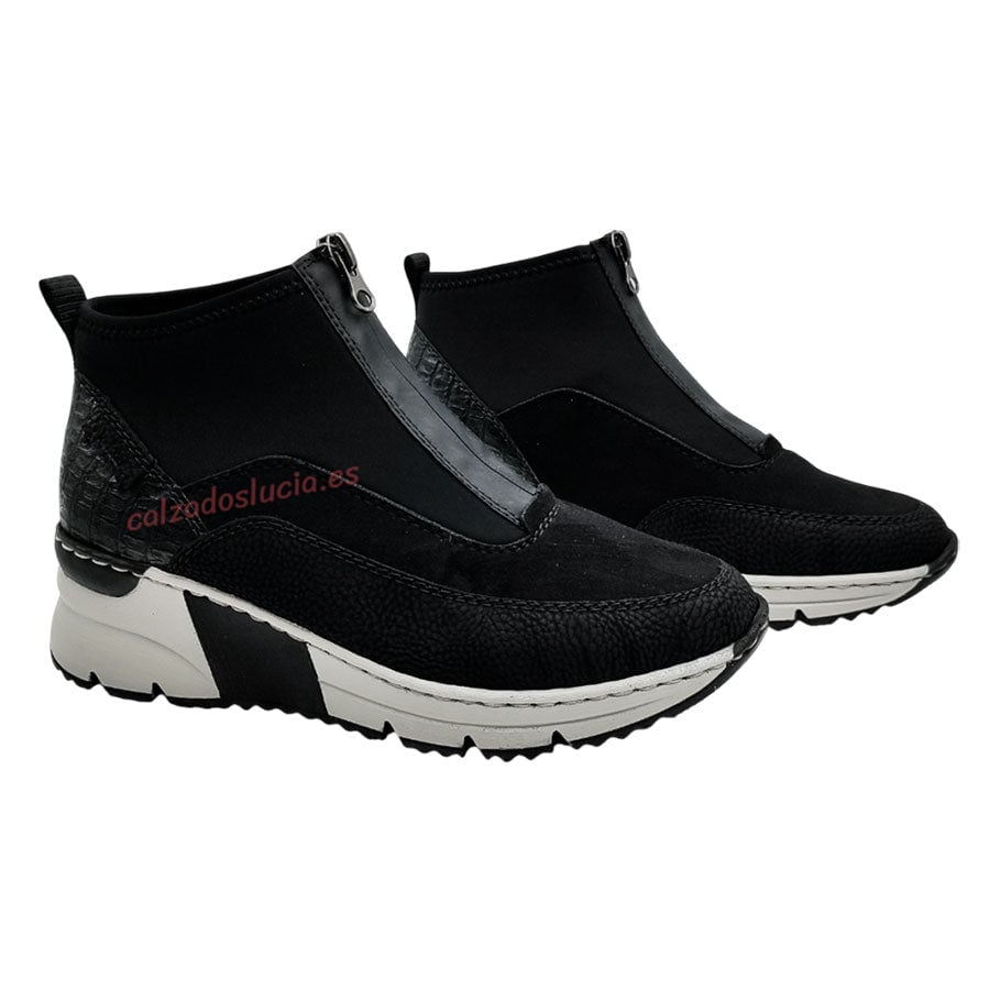 Botín de plataforma combinado negro y blanco Rieker