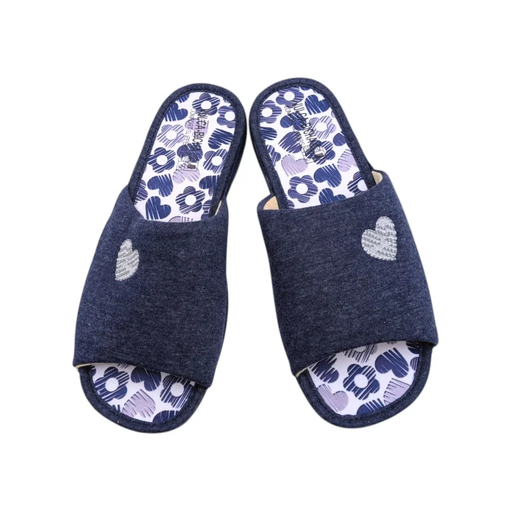 Zapatilla casa mujer en azul marino con dedos descubiertos
