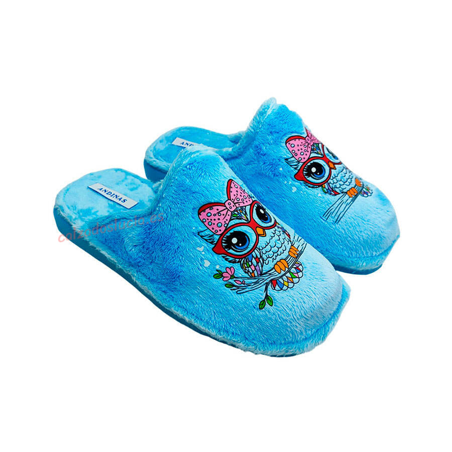 Pantufla en color celeste de Andinas invierno