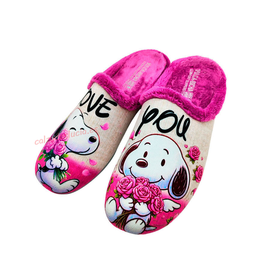 Pantufla divertida para chica con estampación de perritos