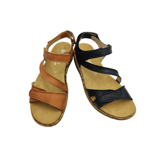 Sandalia tiras de mujer en marrón y negro