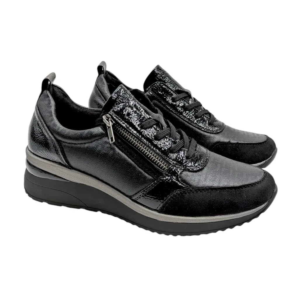 Zapatillas Remonte D2401-06 negras de mujer con cuña y cremallera lateral