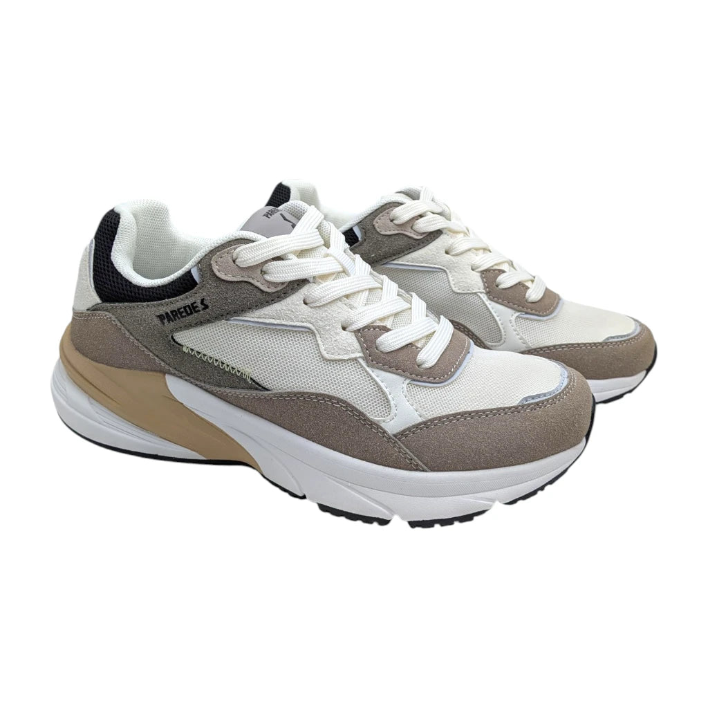 Zapatillas deportivas casual Paredes Conil para mujer en tonos blanco beige y topo