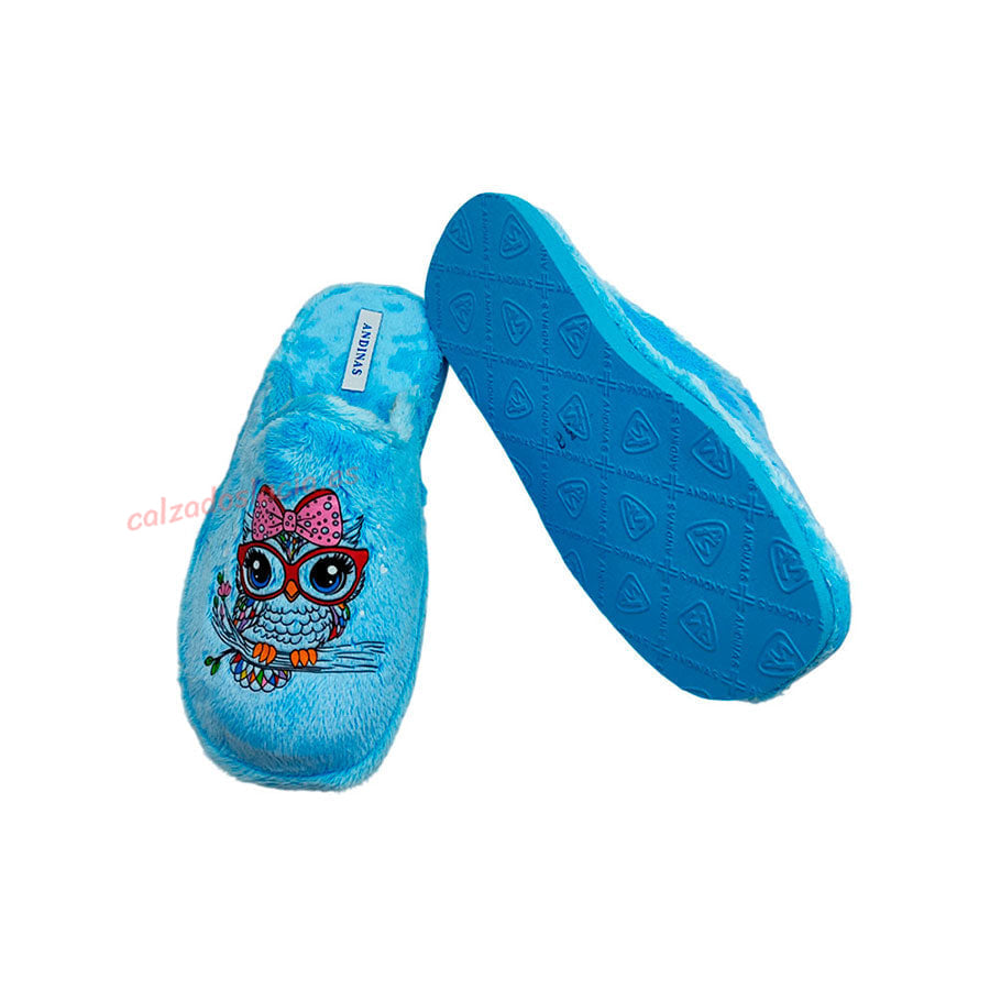 Zapatilla de casa terciopelo celeste de Andinas