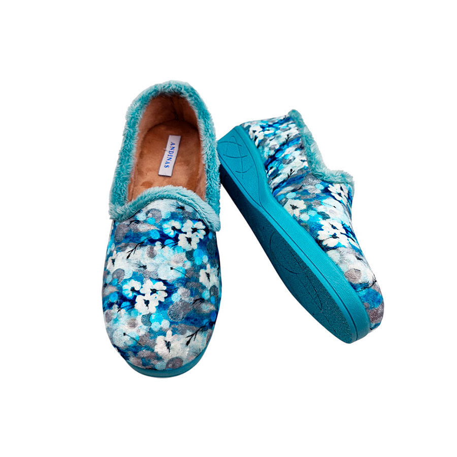 Zapatilla casa con cuña y estampado flores Andinas