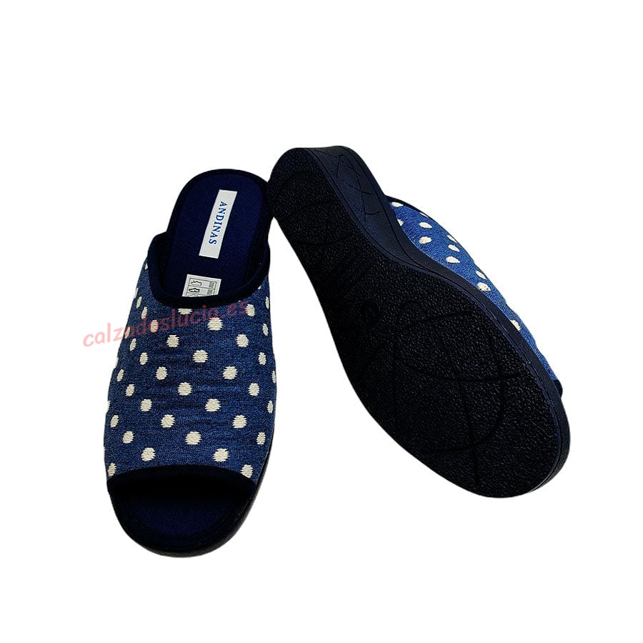 Zapatilla de casa azul marino con lunares Andinas