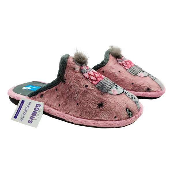 Zapatilla con estamapción de gatito para mujer