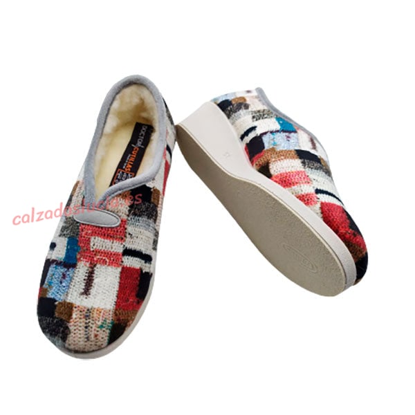 Zapatilla de casa con cuña y forro de lana D´Cutillas