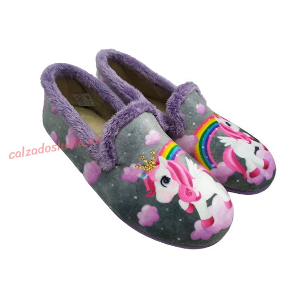 Zapatilla de casa con unicornio y purpurina