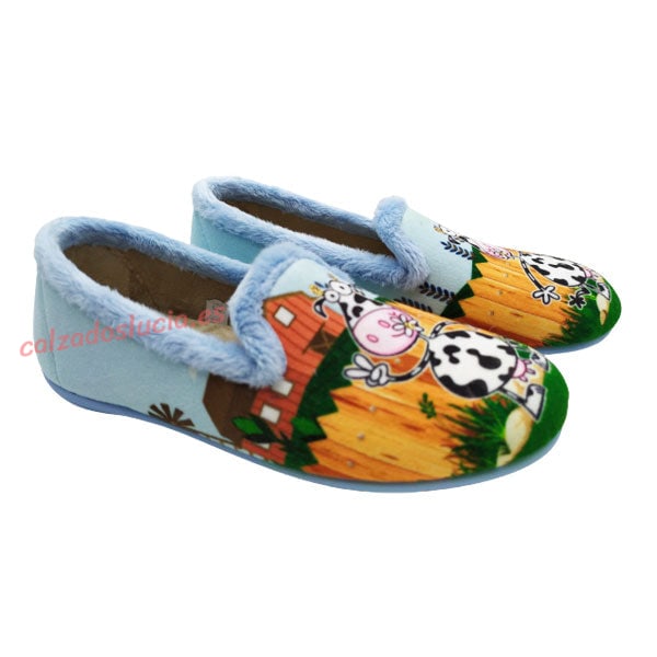 Zapatilla de casa para niña con dibujo de vaquita