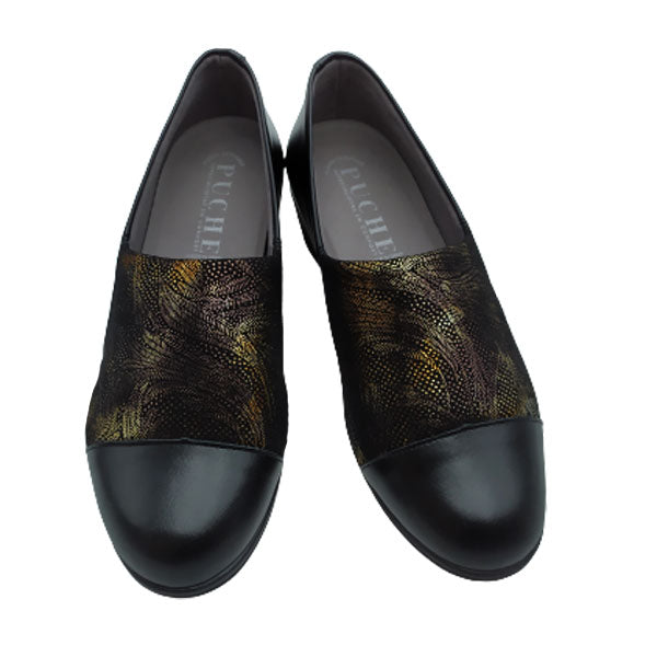 Zapato ancho especial negro y oro Calzados Puche