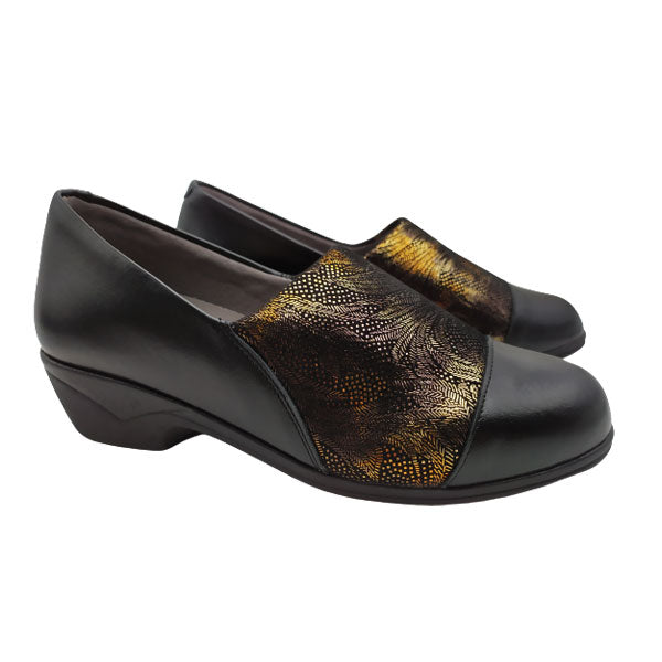 Zapato negro y dorado ancho especial