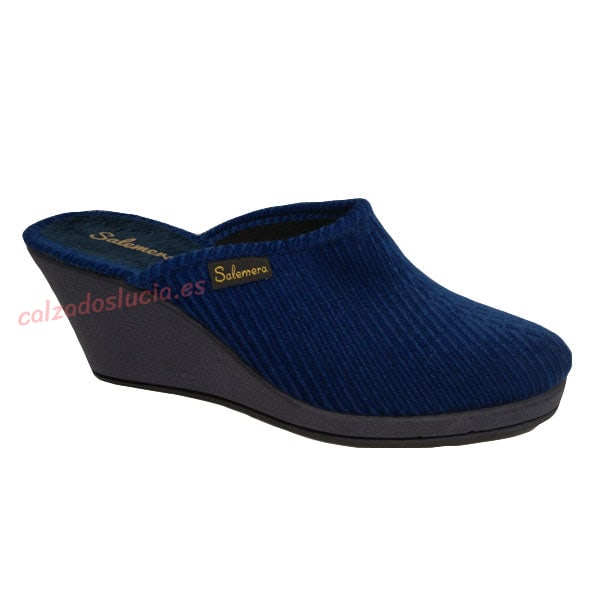 Zueco alto de pana azul