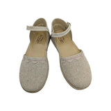 Calzado de fiesta para niña estilo alpargata en lino natural de alta calidad.
