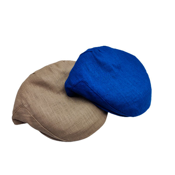Gorra de lino en azul y beig
