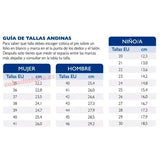 Tabla de medidas de la zapatilla de rizo Andinas 530 mujer