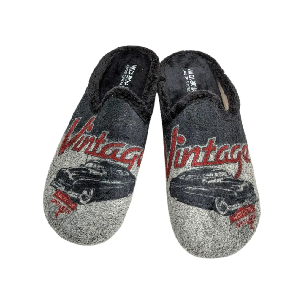 detalle-estampado-retro-zapatilla-casa-hombre-rojo-gris