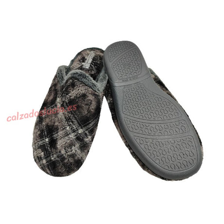 Zapatilla de casa para hombre de paño a cuadros