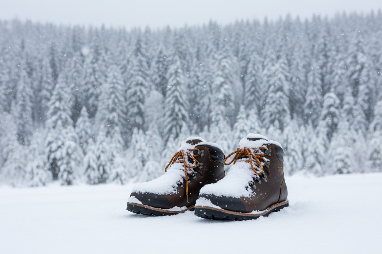 echale nieve por encima de la bota para no distinguir la marca, pon más arboles en el paisaje