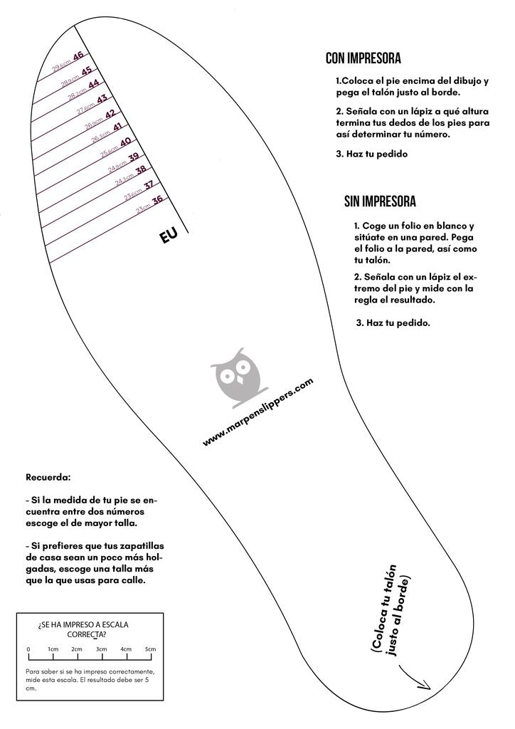Guía tallas Marpen Slippers