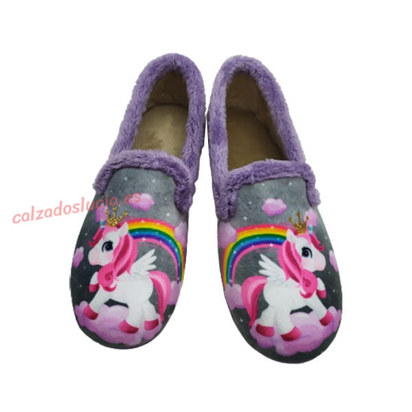 Zapatilla casa de niña Vulca-Bicha con unicornio