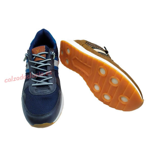 Zapatilla Narvik en marino y cuero de Yumas